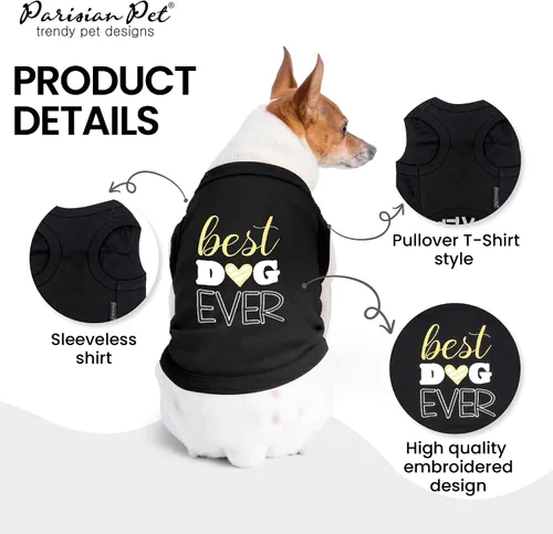Vista 3 de Parisian Pet Camisa para perro – Camisas 100% algodón para perros pequeños – Chaleco negro sin mangas para cachorros – Ligero y transpirable Mejor