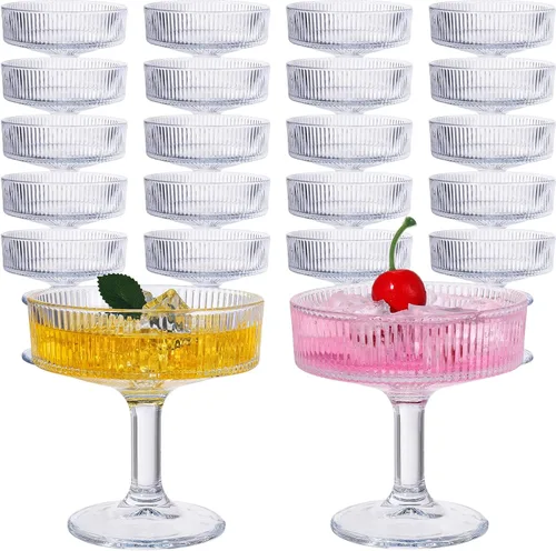 Vista 9 de Teenyyou 8 vasos de Martini vintage acanalados de 7 onzas, copas de Martini de champán, cristalería clásica de cóctel, cristalería acanalada Azul