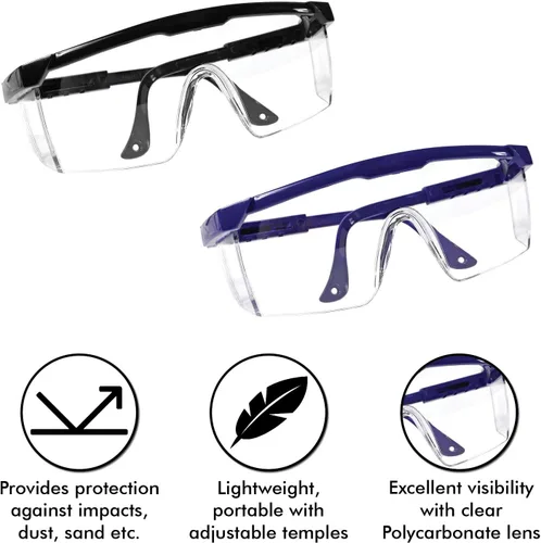 Vista 2 de Gafas de seguridad protectoras ajustables con lente envolvente transparente, antivaho y resistentes a los arañazos (3, azul)