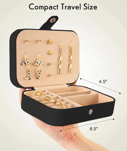 Vista 3 de Quatish Estuche de joyería de viaje, organizador de viaje de joyería, caja de joyería pequeña portátil para mujeres, mini estuche de joyería