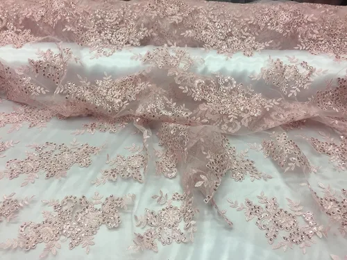Vista 4 de Valentina Textil Lentejuelas Tela de encaje con adornos en malla VT-012 (1 yarda, azul bebé)
