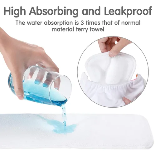 Vista 4 de Paquete de 24 insertos de pañales de tela reutilizables para recién nacidos, 3 capas absorbentes y transpirables, insertos de pañales de microfibra