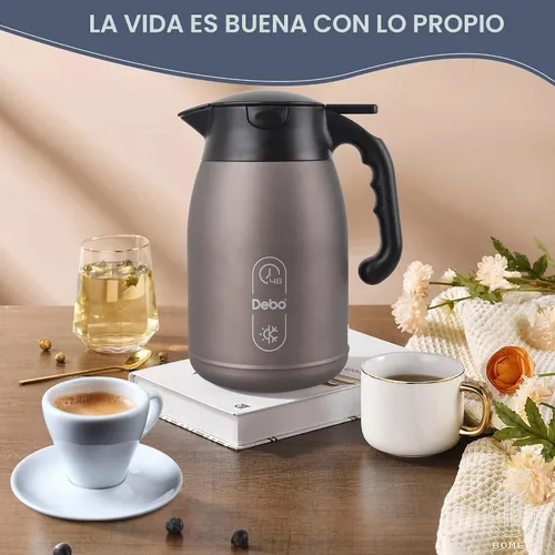 Vista 6 de Jarra térmica de café de 56 onzas, gran capacidad, doble pared aislada al vacío de acero inoxidable y servidor de bebidas calientes, sin BPA