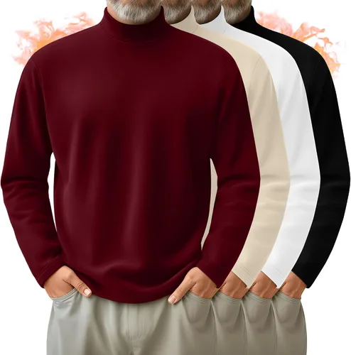 Vista 16 de Paquete de 4 Camisas de Cuello Alto Simulado para Hombre, Suéter Pullover Térmico de Manga Larga, Camiseta Interior Casual de Ajuste Holgado