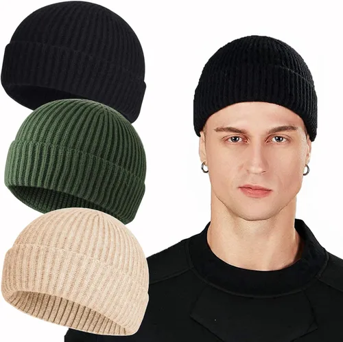 Vista 28 de ROYBENS Swag Wool Knit Cuff Short Fisherman Beanie for Men Women Winter Hat 1 albaricoque