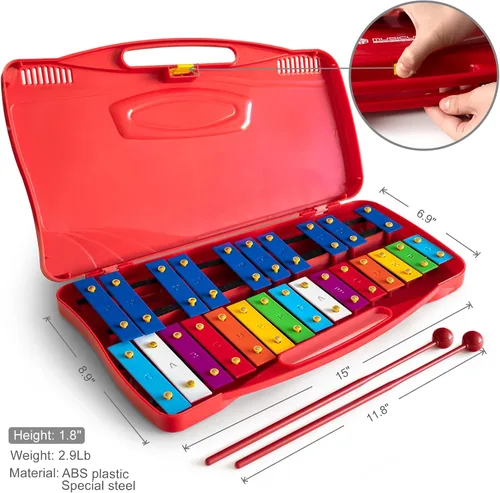 Vista 4 de MUSICUBE Xilófono profesional tipo glockenspiel para niños y adultos de 25 notas, bien afinado, instrumento de percusión Orff para bebés y niños