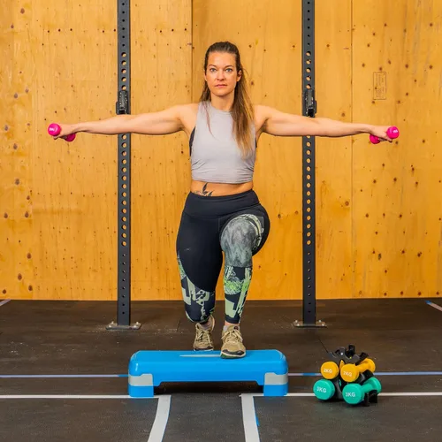 Vista 5 de PRISP Plataforma ajustable para ejercicios – 2 niveles (4''/6'') 26" Fitness Stepper para entrenamientos aeróbicos
