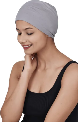 Vista 3 de SAKUCHI Sombreros de quimioterapia sólidos para dormir de bambú suave para mujer, gorro de cáncer