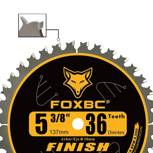Vista 6 de FOXBC Hoja de sierra circular de carburo de 5-3/8 pulgadas con acabado de madera con eje de 0.394 in