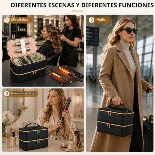 Vista 8 de Bolsa de viaje para herramientas para el cabello con alfombrilla resistente al calor para Shark Flex, funda de viaje impermeable de piel sintética
