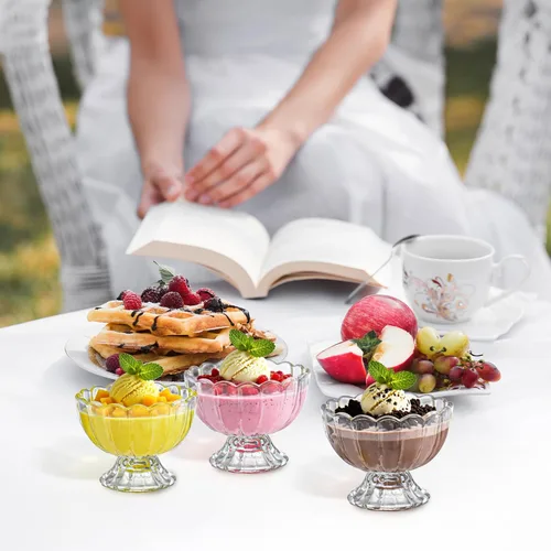 Vista 5 de Lawei Paquete de 6 cuencos de vidrio para postre, tazas pequeñas de 5 onzas para helado, mini cuencos de postre con patas para postre, helado