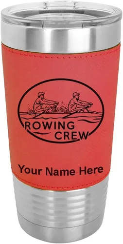 Vista 18 de LaserGram 20oz Vacuum Insulated Tumbler Mug, Rowing Crew, Personalized Engraving Included (Faux Leather, Baseball Style)