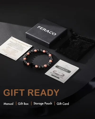 Vista 8 de Feraco Pulsera magnética de cobre puro para hombres y mujeres, 0.315 in, 99.99% cobre sólido y 3500 cuentas de hematita magnética Gauss, pulsera