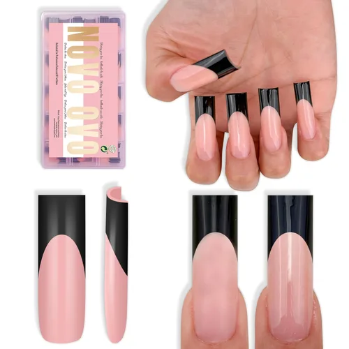Vista 14 de NOVO OVO - Puntas de uñas postizas largas XL, puntiagudas, de tacón aguja, autoadhesivas, extra largas, gruesas, de gel suave, doble mate