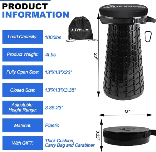 Vista 9 de 2026 Heavy Duty XXL Collapsible Stool with Thick Cushion,1000lbs Capacity, 23"Taller & 13" Wider Foldable Retractable Telescoping Stool for Adults