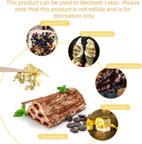 Vista 8 de 10 Gold Leaf Sheets, Premium Gold Flakes for Decorating Cakes Dessert