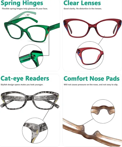 Vista 5 de Eyekepper Paquete de 5 lentes de lectura para mujer Cateye Ladies Readers