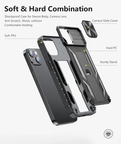 Vista 5 de SOiOS Funda resistente para iPhone 13 Mini y 12 Mini: con función atril y diapositiva 13 mini 12 mini, funda protectora para teléfono celular