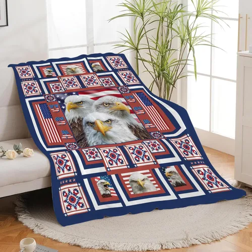 Vista 5 de Manta de águila con la bandera estadounidense y águila calva, regalos para niños, niñas, niños, adultos, mujeres y hombres, suave, acogedora, cálida