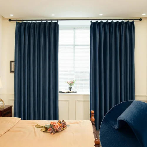 Vista 19 de MUMFAS Panel de Cortina con Pliegues Pellizcos de Terciopelo Sólido con Aislamiento Térmico 95% Opaca para Puerta de Patio para Barra Transversal