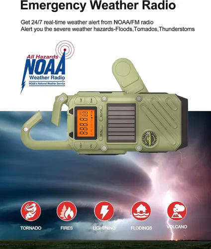 Vista 2 de Walkie Talkies de emergencia para adultos con NOAA, FM, SOS, escaneo y linterna 10 millas, manivela solar/carga USB, campamento VOX, caza