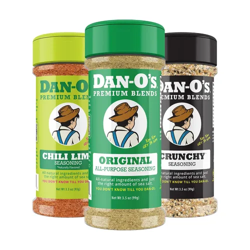 Vista 11 de Dan-O's Set de Condimentos de 3 Botellas, Botellas Pequeñas, Pack de 3, Incluye Condimentos Original, Cajun y Italian-O, Sin Azúcar, Cero Calorías