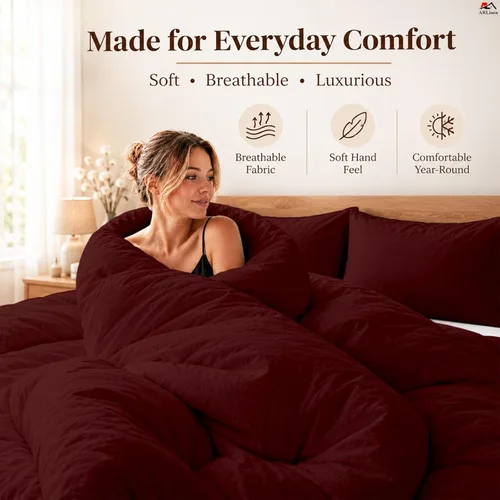 Vista 3 de ARlinen Juego de funda de edredón de tamaño individual, 100% algodón egipcio, juego de ropa de cama de 3 piezas con cierre de cremallera, incluye 1