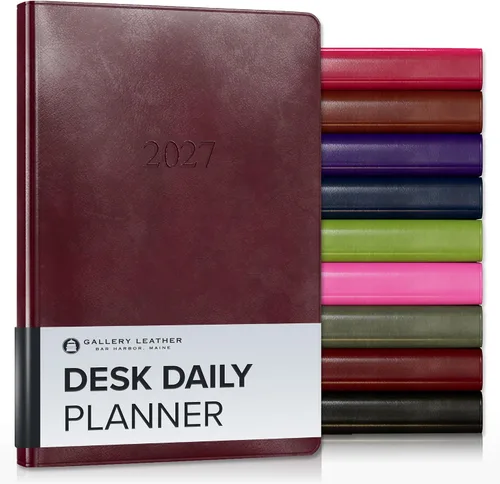 Vista 15 de Gallery Leather Agenda diaria 2027 Acadia páginas doradas y negras Agenda y cuaderno diario elegantemente encuadernado con elegantes bordes