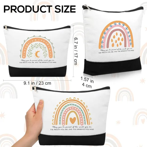 Vista 2 de 20 bolsas de cosméticos bohemias, inspiradoras, con texto en inglés "May You Be Proud", bolsa de regalo motivacional, bolsa de cosméticos de lona