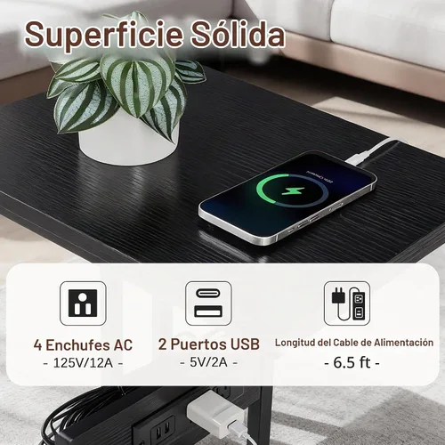 Vista 10 de VECELO Mesa auxiliar en forma de C con estación de carga y 2 puertos USB y salidas para sala de estar, dormitorio, con patas ajustables para sofá