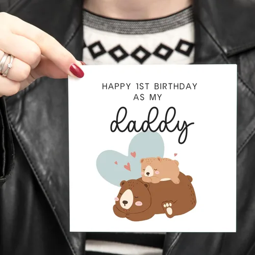Vista 5 de TEEMI - Feliz primer cumpleaños como mi papá, lindo oso/tarjeta de primer cumpleaños para papá, bonita tarjeta de cumpleaños/tarjeta de felicitación