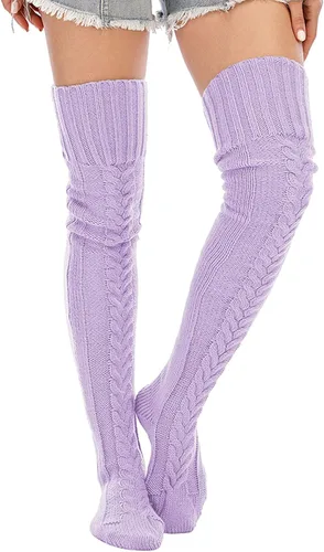 Vista 2 de SherryDC Calcetines altos hasta el muslo de punto trenzado para mujer, calcetines de invierno extra largos sobre la rodilla calentadores de piernas