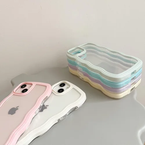 Vista 3 de QLTYPRI Funda compatible con iPhone 7/8/SE, bonita funda transparente con marco ondulado rizado para niñas y mujeres, funda protectora de TPU