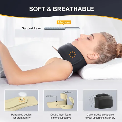 Vista 5 de CozyHealth Soporte de cuello para dolor de cuello y apoyo, soporte suave para el cuello alivia el dolor y la presión en la columna vertebral