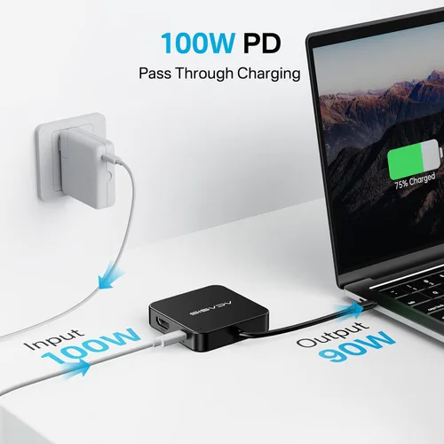 Vista 4 de Hub USB C, concentrador USB tipo C multipuerto con HDMI 4K, entrega de potencia de 100 W 3 puertos USB 3.0 1 puerto tipo C 3.0 Adaptador