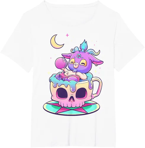 Vista 112 de Kawaii Pastel Goth Cute espeluznante Pentáculo Baphomet - Camiseta de cabra, Negro