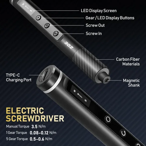 Vista 3 de Juego de destornilladores pequeños, destornillador eléctrico 71 en 1 inalámbrico con luz LED, 5 ajustes de torque, MAX 0.6Nm, juego de 42 puntas