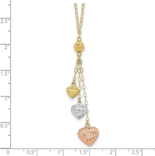 Vista 3 de Collar de cadena de extensión de 14 quilates con forma de corazón de oro blanco amarillo y amarillo de 2 pulgadas, dije de gota de amor, múltiples