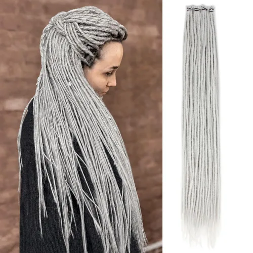 Vista 21 de Kraler Extensiones de Rastas Azules, Extensiones de Rastas Sintéticas de Ganchillo de 22", 100% Hechas a Mano, Rastas de Una Sola Punta, Delgadas