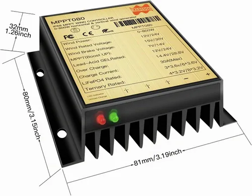 Vista 4 de Marsrock 30A 48V Max 800W Winmill entrada MPPT Mini controlador de carga de viento IP68 impermeable regular trabajable para batería de gel de plomo