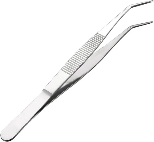 Vista 5 de uxcell Pinzas de acero inoxidable de 5 pulgadas con punta dentada curvada y puntiaguda
