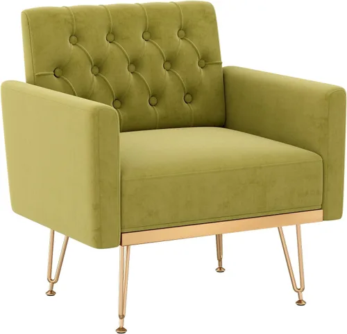 Vista 15 de Olela Silla decorativa con brazo para sala de estar, sillón moderno de terciopelo, sofá individual, acogedora silla auxiliar tapizada para lectura