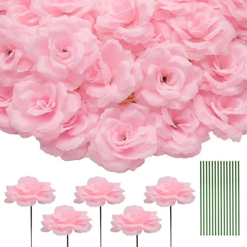 Vista 18 de Eternal Blossom 50 piezas de rosas negras artificiales, flor artificial con tallo, ramo de rosas para decoración, 3 pulgadas de flor falsa de seda