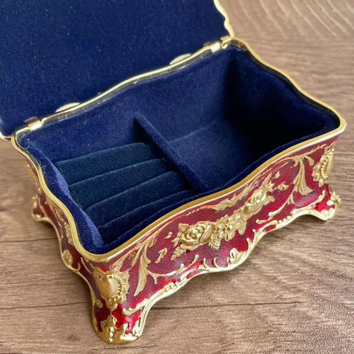 Vista 5 de Caja de metal con diseño de rosas, estilo pastoral, bandeja de almacenamiento de piedras preciosas vintage, caja de regalo de recuerdo del tesoro