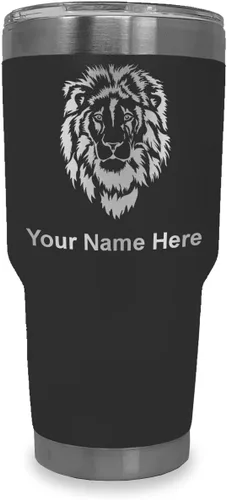 Vista 30 de LaserGram Vaso aislado al vacío de 20 onzas, cabeza de león, grabado personalizado incluido (negro)