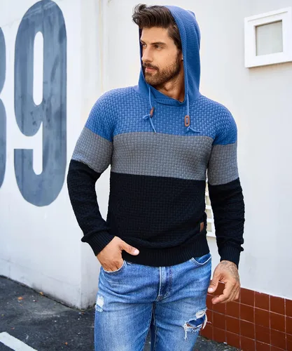 Vista 2 de Zaitun - Sudadera de punto con capucha para hombre, de manga larga, color liso, suéter con capucha