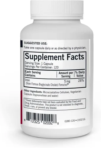 Vista 2 de Kirkman Suplemento de hierro de baja dosis de Ferrochel de 5 mg, 120