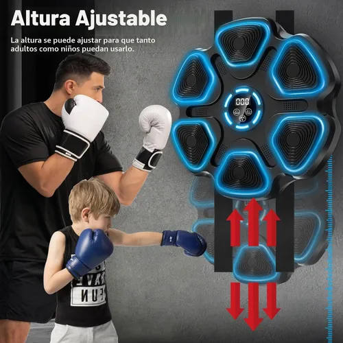Vista 2 de Máquina de boxeo de música, máquina de boxeo de gran tamaño para adultos y niños, objetivo de boxeo interactivo montado en la pared con guantes