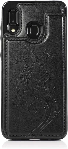 Vista 7 de Funda de teléfono para Samsung Galaxy A20 A30 con protector de pantalla de vidrio templado, tarjetero con soporte para tarjetero, soporte para Negro