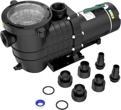 Vista 8 de Seeutek Bomba de piscina 2HP para piscinas sobre el suelo, 115V/230V negro (Stain Black)